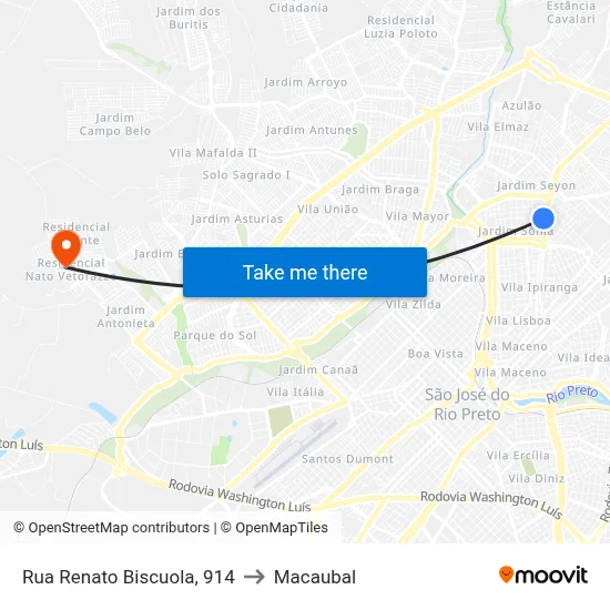 Rua Renato Biscuola, 914 to Macaubal map