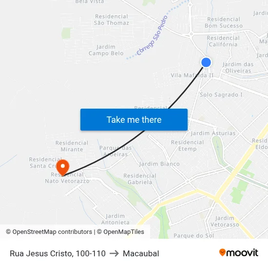 Rua Jesus Cristo, 100-110 to Macaubal map