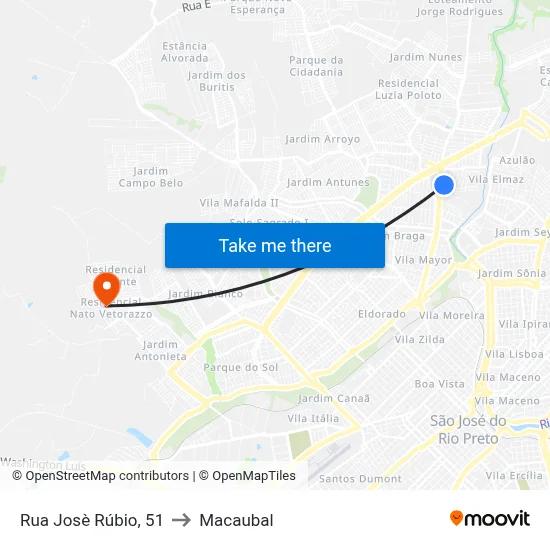 Rua Josè Rúbio, 51 to Macaubal map