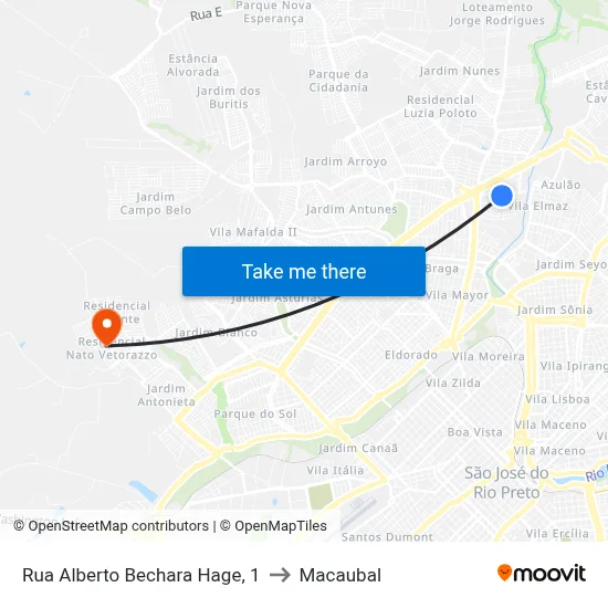 Rua Alberto Bechara Hage, 1 to Macaubal map