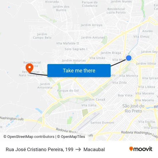 Rua José Cristiano Pereira, 199 to Macaubal map