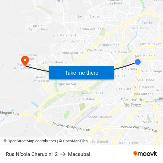 Rua Nícola Cherubini, 2 to Macaubal map