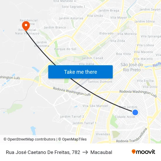 Rua José Caetano De Freitas, 782 to Macaubal map