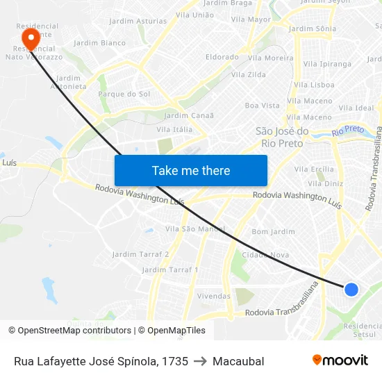Rua Lafayette José Spínola, 1735 to Macaubal map