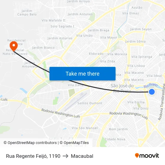 Rua Regente Feijó, 1190 to Macaubal map