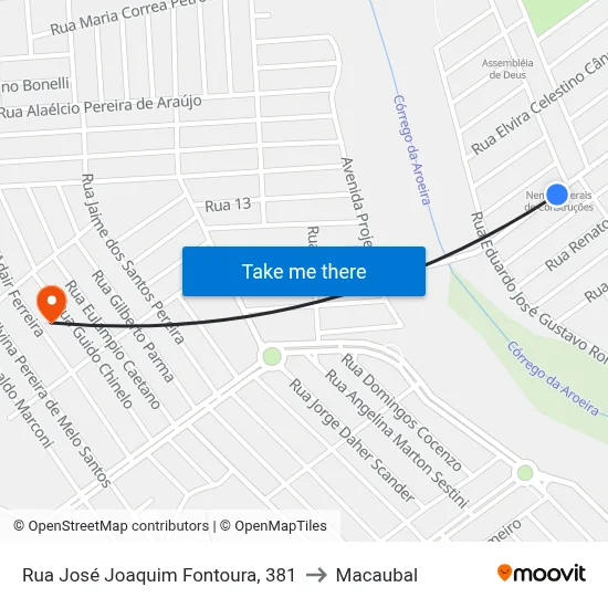 Rua José Joaquim Fontoura, 381 to Macaubal map