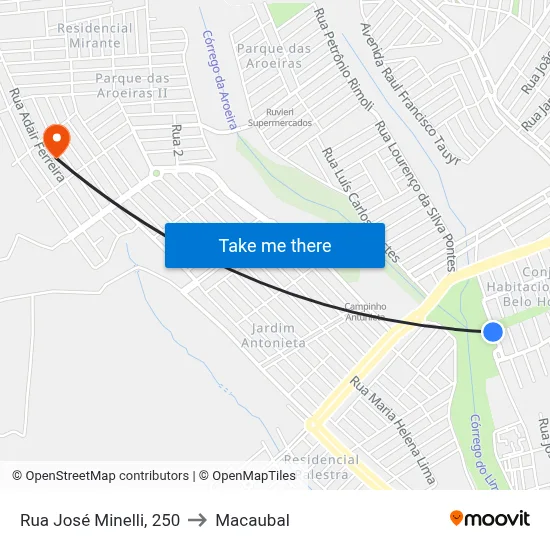 Rua José Minelli, 250 to Macaubal map