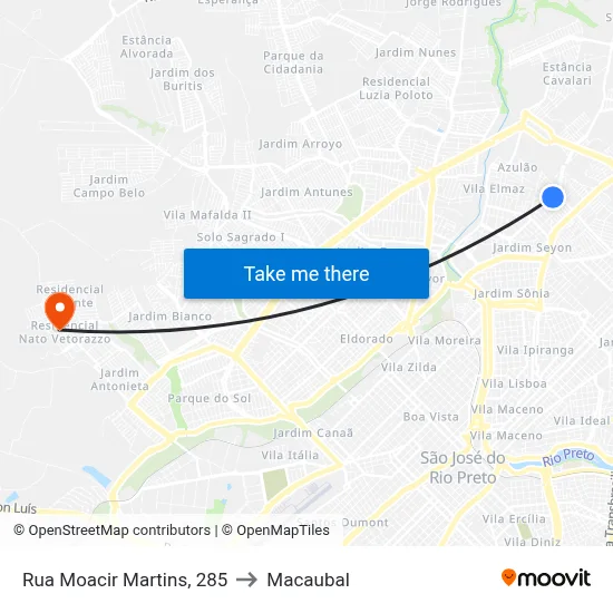 Rua Moacir Martins, 285 to Macaubal map