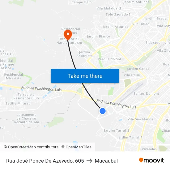Rua José Ponce De Azevedo, 605 to Macaubal map