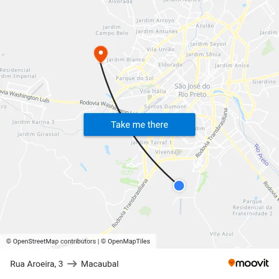 Rua Aroeira, 3 to Macaubal map