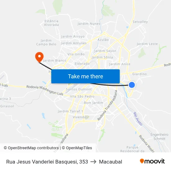Rua Jesus Vanderlei Basquesi, 353 to Macaubal map