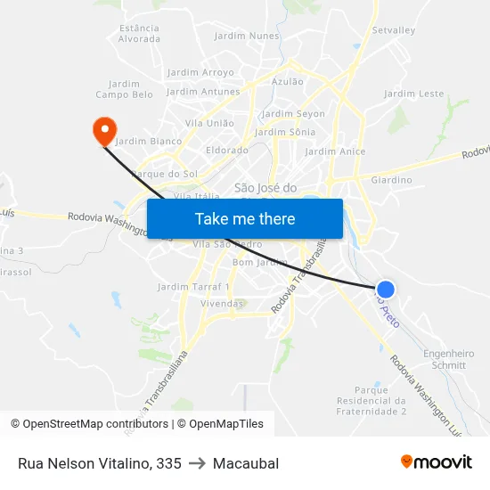 Rua Nelson Vitalino, 335 to Macaubal map