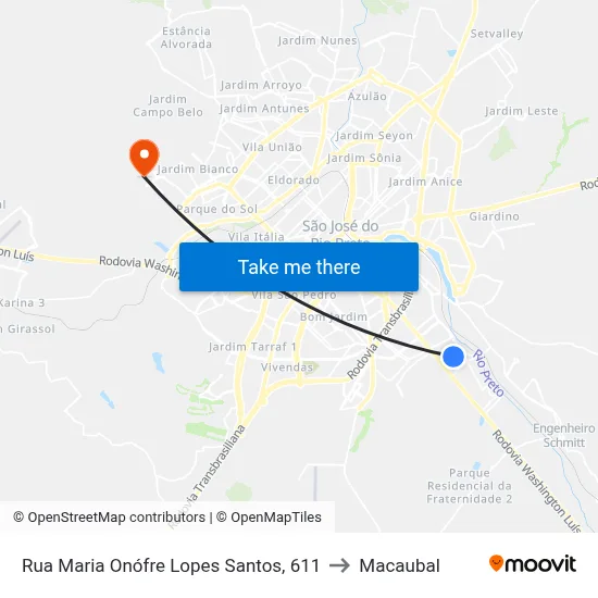 Rua Maria Onófre Lopes Santos, 611 to Macaubal map