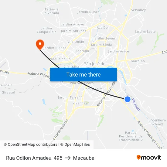 Rua Odilon Amadeu, 495 to Macaubal map
