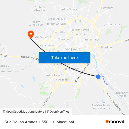 Rua Odilon Amadeu, 550 to Macaubal map