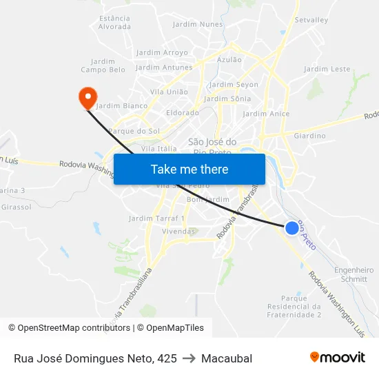 Rua José Domingues Neto, 425 to Macaubal map