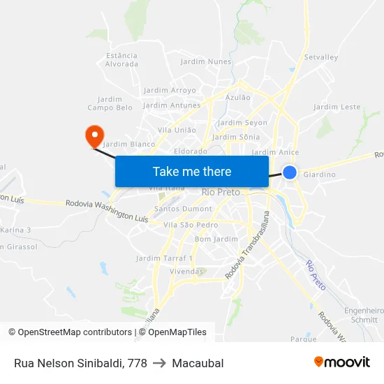 Rua Nelson Sinibaldi, 778 to Macaubal map
