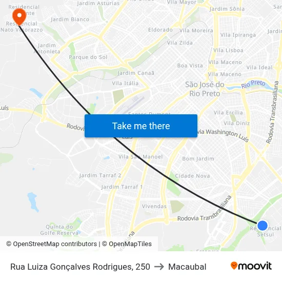 Rua Luiza Gonçalves Rodrigues, 250 to Macaubal map