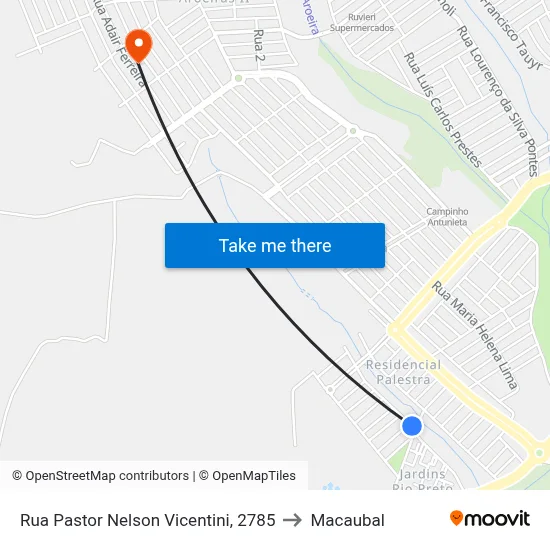 Rua Pastor Nelson Vicentini, 2785 to Macaubal map