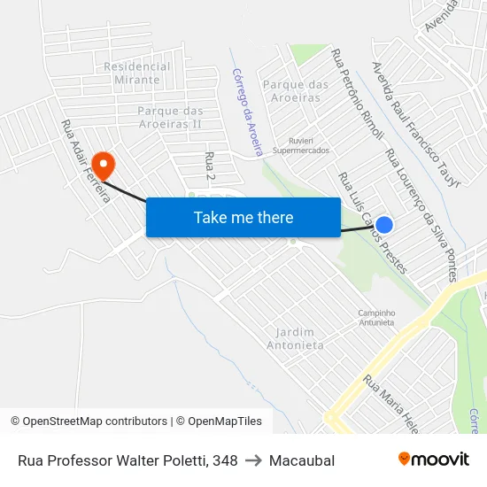 Rua Professor Walter Poletti, 348 to Macaubal map