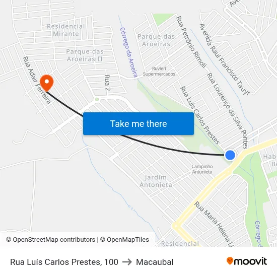 Rua Luís Carlos Prestes, 100 to Macaubal map