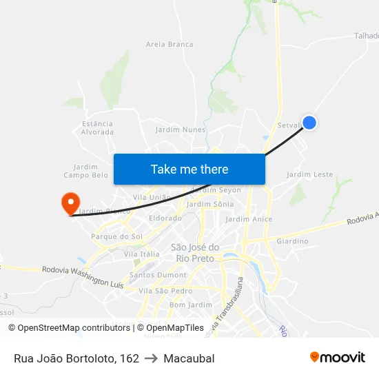Rua João Bortoloto, 162 to Macaubal map