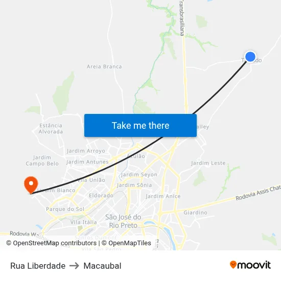 Rua Liberdade to Macaubal map