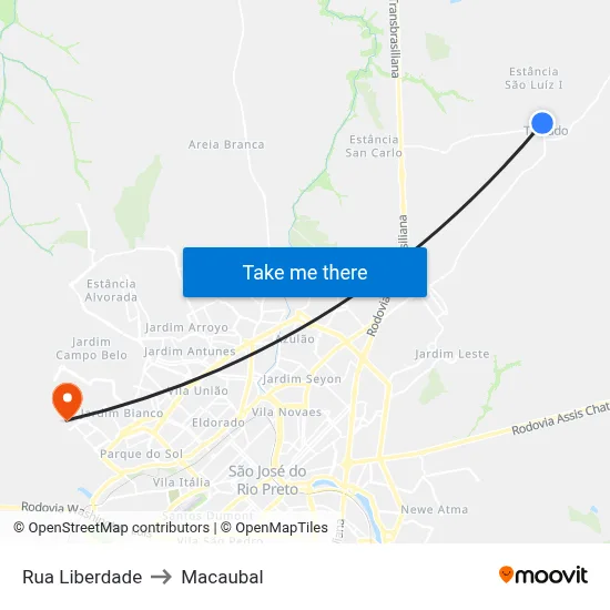 Rua Liberdade to Macaubal map