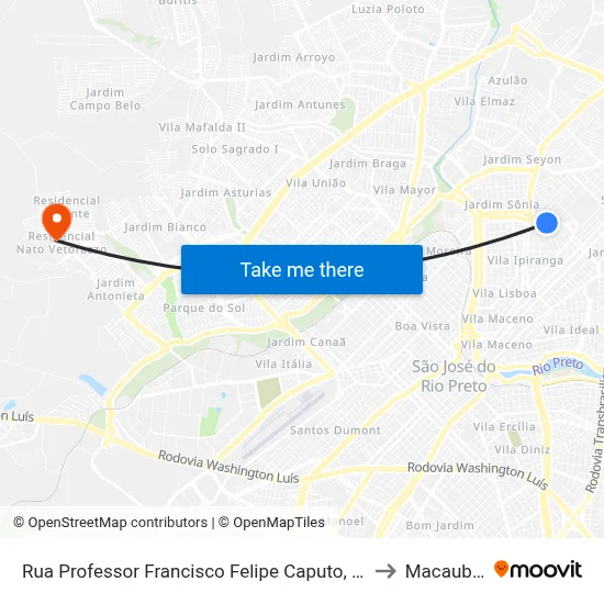 Rua Professor Francisco Felipe Caputo, 45 to Macaubal map
