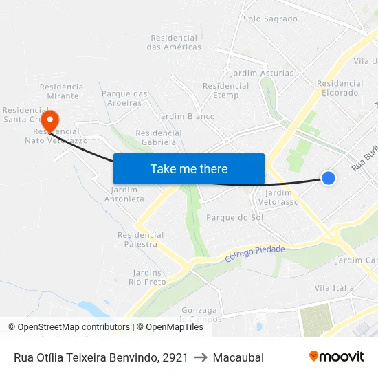 Rua Otília Teixeira Benvindo, 2921 to Macaubal map