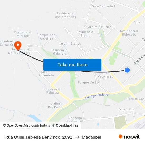 Rua Otília Teixeira Benvindo, 2692 to Macaubal map