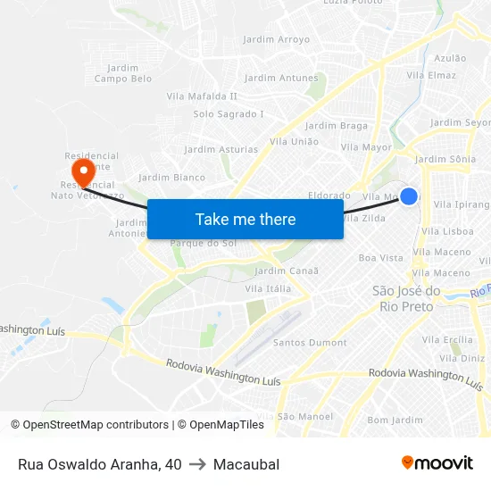 Rua Oswaldo Aranha, 40 to Macaubal map