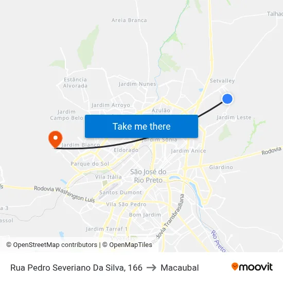 Rua Pedro Severiano Da Silva, 166 to Macaubal map