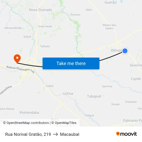 Rua Norival Gratão, 219 to Macaubal map