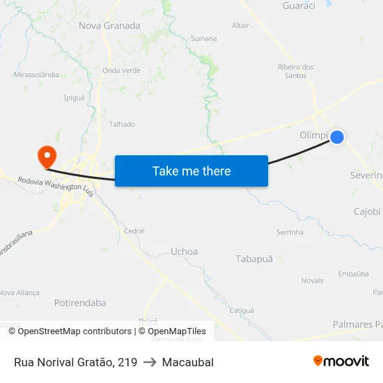 Rua Norival Gratão, 219 to Macaubal map