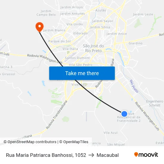 Rua Maria Patriarca Banhossi, 1052 to Macaubal map