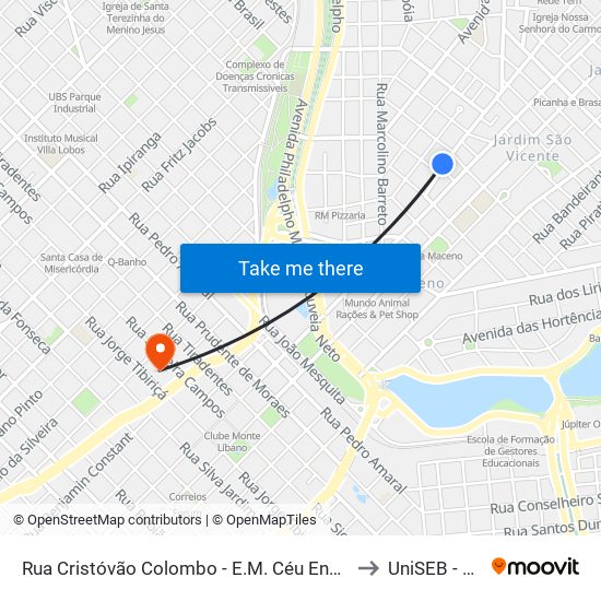 Rua Cristóvão Colombo - E.M. Céu Encantado to UniSEB - FGV map