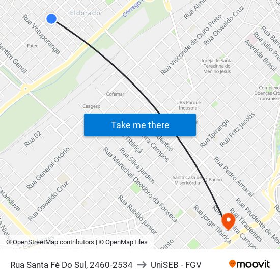 Rua Santa Fé Do Sul, 2460-2534 to UniSEB - FGV map