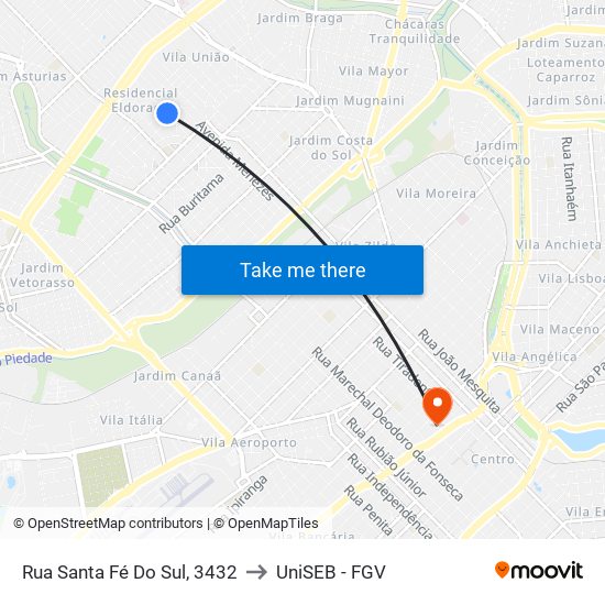 Rua Santa Fé Do Sul, 3432 to UniSEB - FGV map