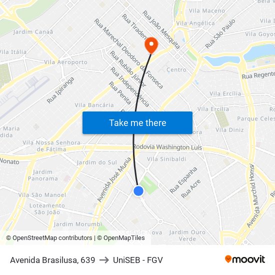 Avenida Brasilusa, 639 to UniSEB - FGV map