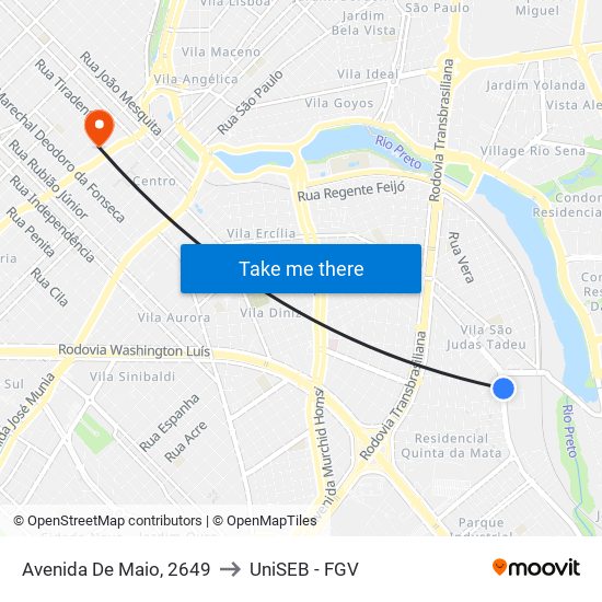 Avenida De Maio, 2649 to UniSEB - FGV map