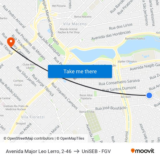 Avenida Major Leo Lerro, 2-46 to UniSEB - FGV map