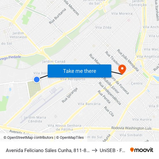 Avenida Felíciano Sáles Cunha, 811-881 to UniSEB - FGV map