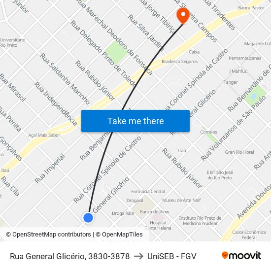 Rua General Glicério, 3830-3878 to UniSEB - FGV map