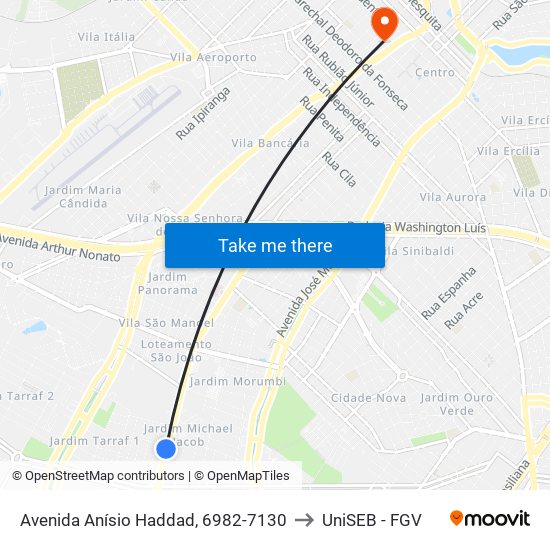 Avenida Anísio Haddad, 6982-7130 to UniSEB - FGV map