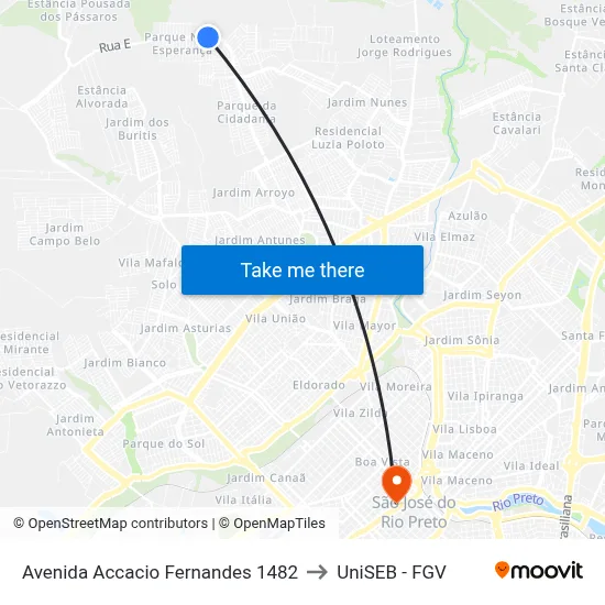 Avenida Accacio Fernandes 1482 to UniSEB - FGV map