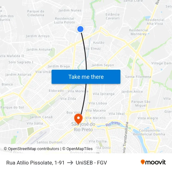 Rua Atílio Pissolate, 1-91 to UniSEB - FGV map
