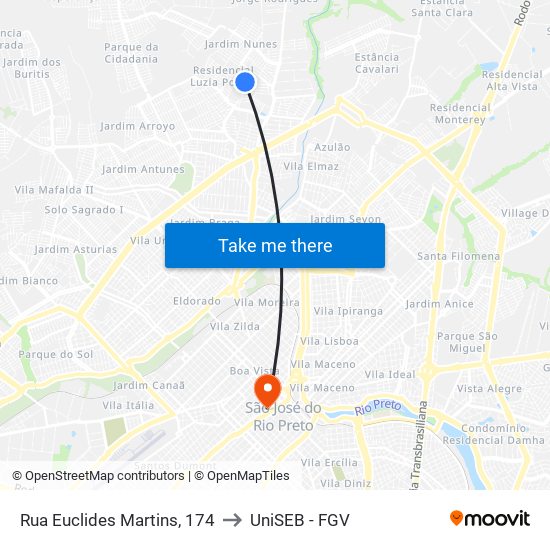 Rua Euclides Martins, 174 to UniSEB - FGV map