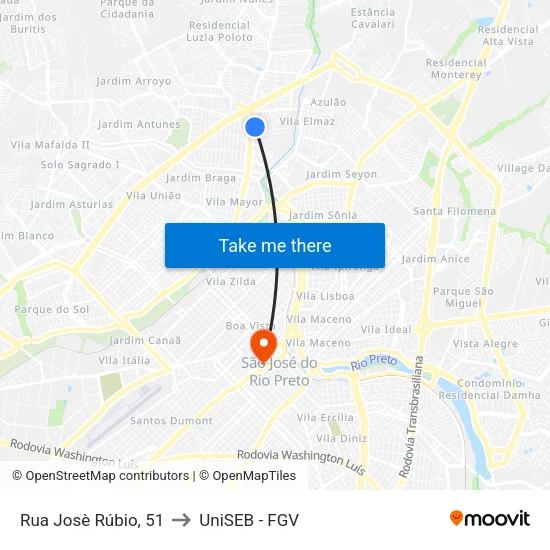 Rua Josè Rúbio, 51 to UniSEB - FGV map