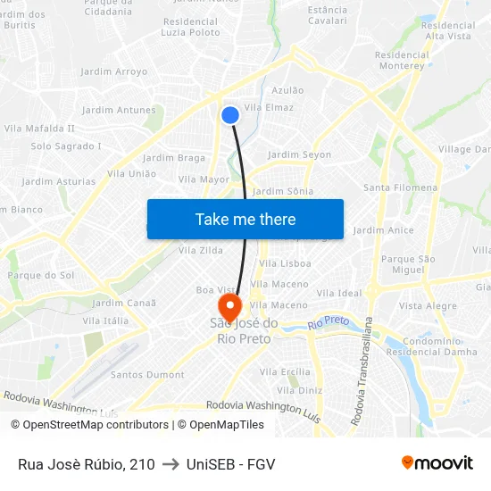 Rua Josè Rúbio, 210 to UniSEB - FGV map